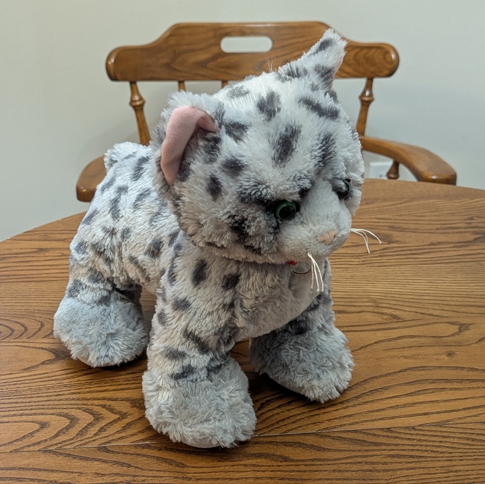 Build a bear grey gray cat. GUC. 12 Inches Red Collar.